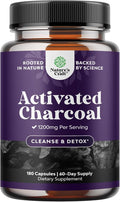 Natures Craft Activated Charcoal Pills Detox & Cleanse - Purifying Coconut Capsules with 1200 mg Per Serving for Bloating Relief - Active Detox Supplement for Body & Gut Health -180 Count