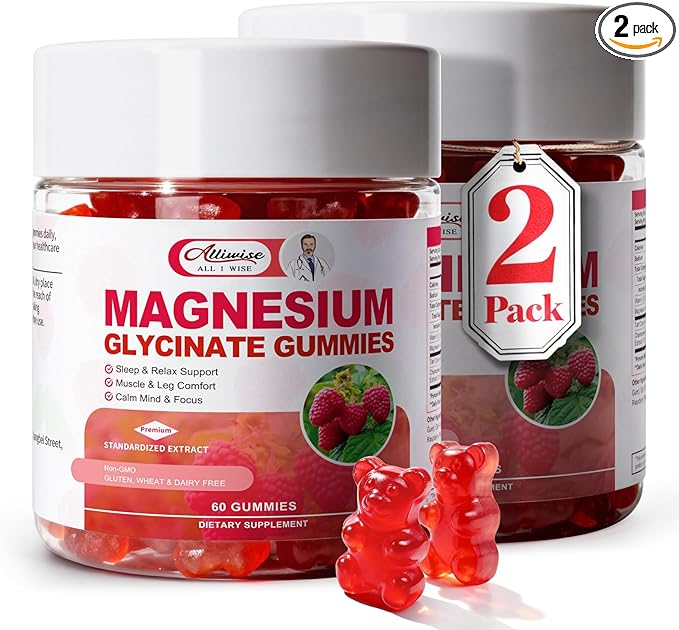 2pack Magnesium Glycinate Gummies 600mg for Sleep & Calm, Sugar Free Magnesium Gummies for Adults with Vitamin D3, Tart Cherry & Chamomile,Clump-Resistant Formula, Third-Party Tested, 120 Count