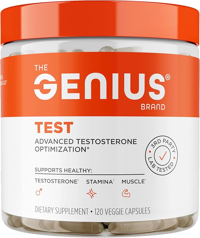 Genius Test, Advanced Testosterone Booster for Men - Natural Stamina, Endurance, Energy & Strength Enhancing Supplement - Lean Muscle Builder, Brain & Libido Support Male Supplements, 120 Veggie Pills
