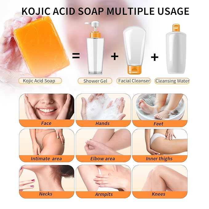 Kojic Acid Soap for Dark Spot Remover Bars with Turmeric, Vitamin C, Retinol, Collagen with Hyaluronic Acid, Vitamin E, Shea Butter, Castile Olive Oil - 3.52 OZ x 2 Bars with Bag