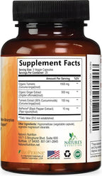 Turmeric Curcumin Supplement - 95% Curcuminoids with Organic Turmeric & Ginger, BioPerine Black Pepper Extract for Best Absorption, Natural Vegan Joint Support, Non-GMO, Bottled in USA - 60 Capsules
