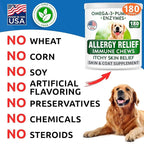 BARK&SPARK Dog Allergy Relief Soft Chews for Skin Health & Seasonal Allergies - Anti-Itch Supplement w/Omega-3, Quercetin & Bromelain Immune Treats for Dry Skin & Hot Spots - Chicken Liver - 180ct