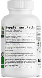 Bronson Ashwagandha Extra Strength Stress & Mood Support with BioPerine - Non GMO Formula, 250 Vegetarian Capsules