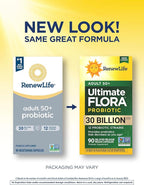 Renew Life Probiotic Adult 50 Plus Probiotic Capsules, Daily Supplement Supports Urinary, Digestive and Immune Health, L. Rhamnosus GG, Dairy, Soy and gluten-free, 30 Billion CFU, 90 Count