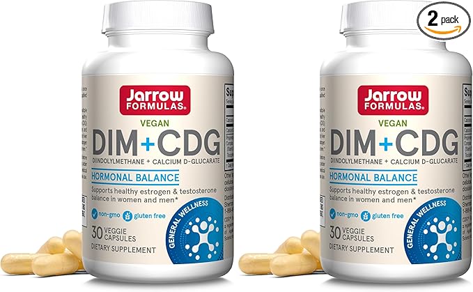 Jarrow Formulas - DIM + CDG Veggie Capsules - - DIM & CDG Supplement - for Hormone Balance - Non-GMO - Gluten Free,30 Count (Pack of 2)