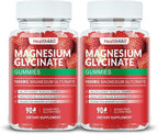 Magnesium Glycinate Gummies 1000mg, High Absorption Sugar Free Magnesium Potassium Supplement for Relaxation, Stress Relief, and Sleep Support for Adults & Kids - 180 Strawberry Gummies
