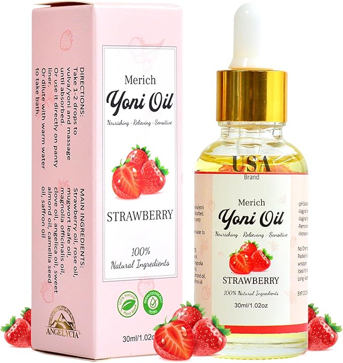 MERICH Natural Yoni Oil for Women | pH Balancing Vaginal Detox Oil, Strawberry | Rejuvenating Formula for Dark Spots & Ingrown Hair | Odor Eliminator & Gentle Cleansing Feminine Care | 1 oz