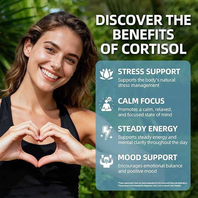 Cortisol Supplement for Women and Men, 4-in-1 Cortisol Reducer with Magnesium Glycinate, Ashwagandha, Phosphatidylserine, L-Theanine, for Relaxation & Calm Support, 90 Veg Caps