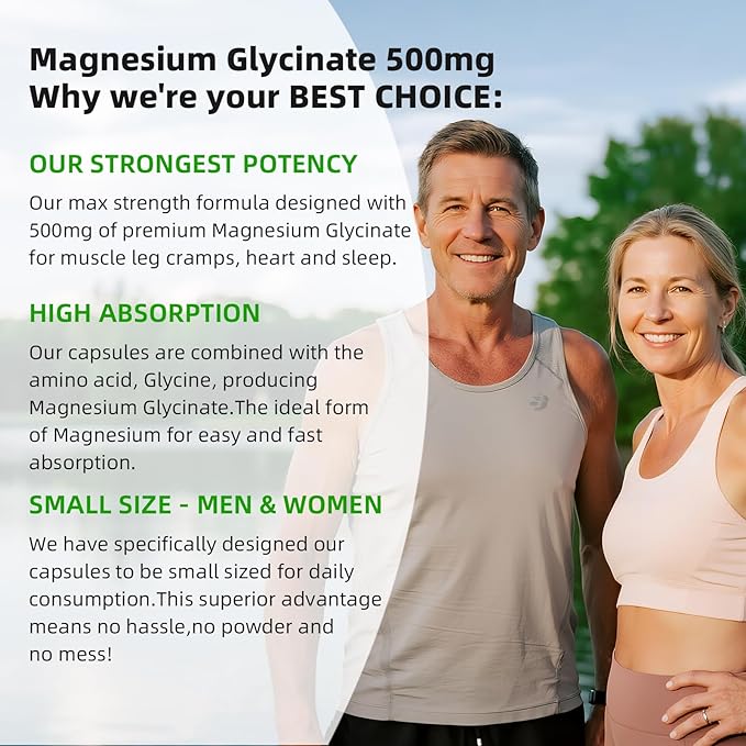 Magnesium Glycinate 500mg Softgels Supplement, Small Easy to Swallow Magnesium Gelcaps High Absorption for Night Leg&Sleep Support, Muscle&Bone, Calm, Non GMO, 120 Gelcaps, 60 Day Supply