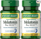 Nature's Bounty Melatonin, Promotes Relaxation & Sleep, 100% Drug Free Sleep Aid, 3 mg, 120 Quick Dissolve Tablets (Pack of 2)