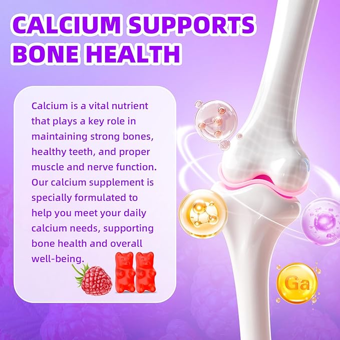 Calcium Citrate Gummies 1200mg Calcium Gummies for Women & Men, Chewable Calcium Supplements Support Immune Health & Bone Strength, Vegan/Sugar-Free/Gluten-Free, Raspberry Flavor 120 Count
