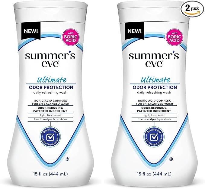 Summer's Eve Ultimate Odor Protection Daily Feminine Wash,pH-Balanced Formula Body Wash for Women with Boric Acid Helps Control Vaginal Odor,15 Fl Oz,(Pack of 2)