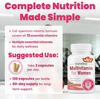 VEV Multivitamin for Women, Womens Vitamins with Vitamin A, C, D, E & B-Complex, Calcium, Magnesium, Zinc, 120 Capsules, 60-Day Supply – 12 Essential Vitamins & 6 Key Minerals for Daily Nutrition
