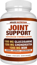 Arazo Nutrition Glucosamine Chondroitin Turmeric Msm Boswellia - Joint Support Supplement for Relief 180 Tablets for Bones, Back, Knees, Hands (180 Tablets)