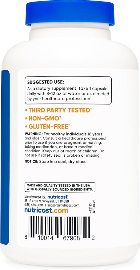 Nutricost Acetyl L-Carnitine (ALCAR) 500mg, 180 Capsules, 180 Servings - Non-GMO and Gluten Free, 1 Capsule per Serving