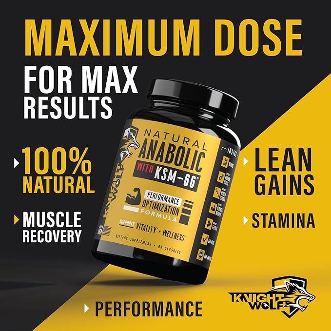 Night Wolf Supps KSM-66 Organic Ashwagandha 600mg, Fenugreek, Natural Anabolic and Muscle Support - with AstraGin for High Absorption - USA Made & Non GMO 3rd Party Tested - 90 Capsules