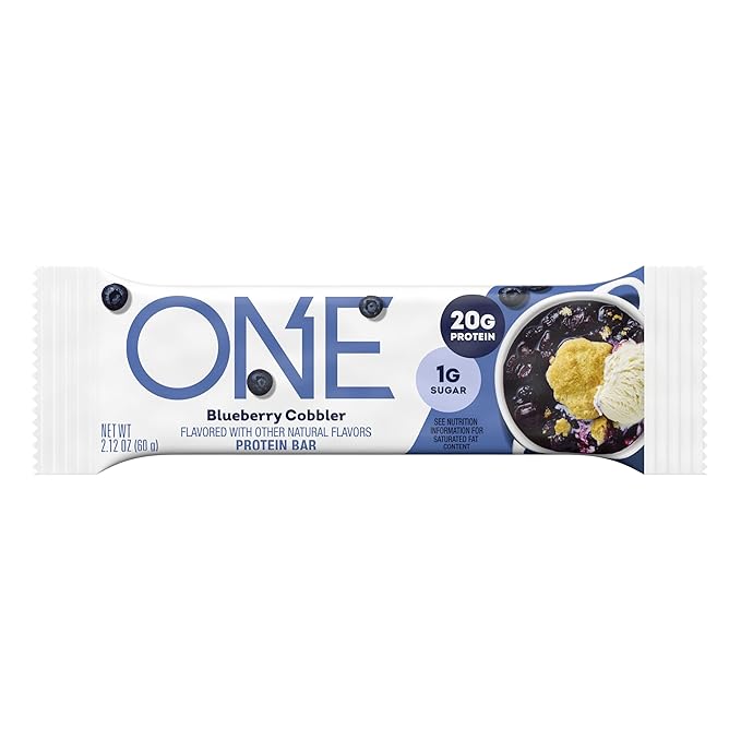 ONE Protein Bars, Blueberry Cobbler, Gluten Free with 20g Protein and 1g Sugar, Pantry Staples, 2.12 oz (12 Count)