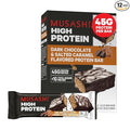 MUSASHI High Protein Bar, 45g Protein, <1g Total Sugars, Dark Chocolate & Salted Caramel, Post Workout and Protein Snack On The Go, 12 Pack of 3.2oz (90g) Bars