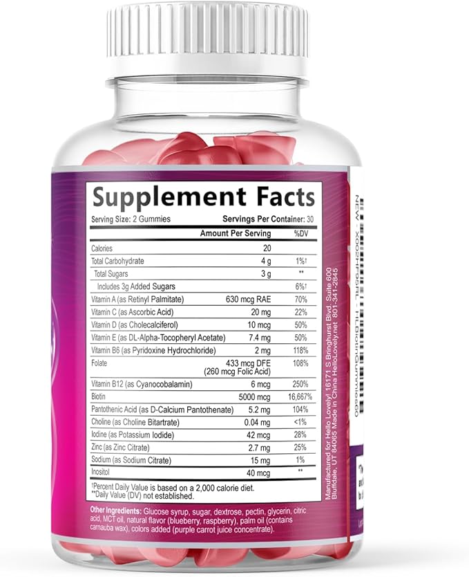 Hair Vitamins Gummies with Biotin 5000 mcg per Serving - Hair Growth Support with Vitamins E & C for Thicker, Stronger & Beautiful Hair - Hair Skin and Nails Vitamin, Gluten Free - 60 Gummies