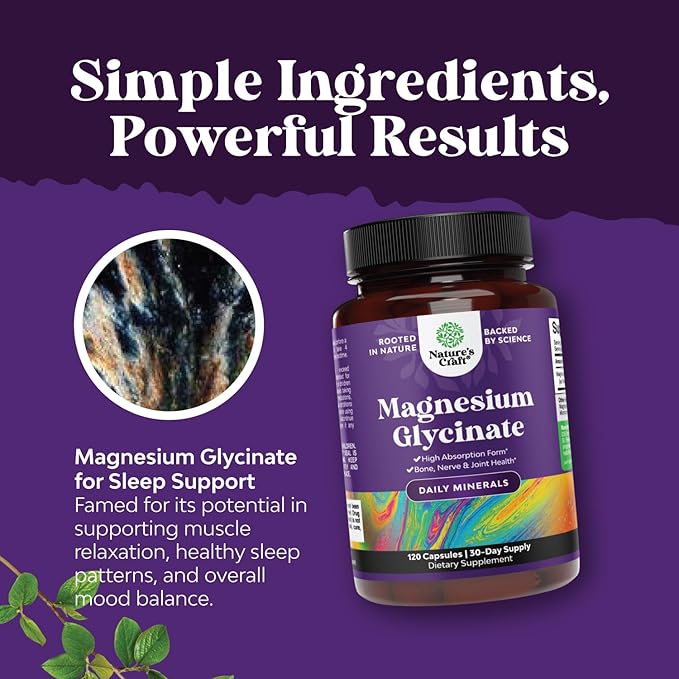 Pure Magnesium Glycinate Supplement 500mg - Magnesium for Sleep and Rest Capsules for Men & Women - Unflavored Vegan High Absorption Pills for Relaxation Support - 120 Count