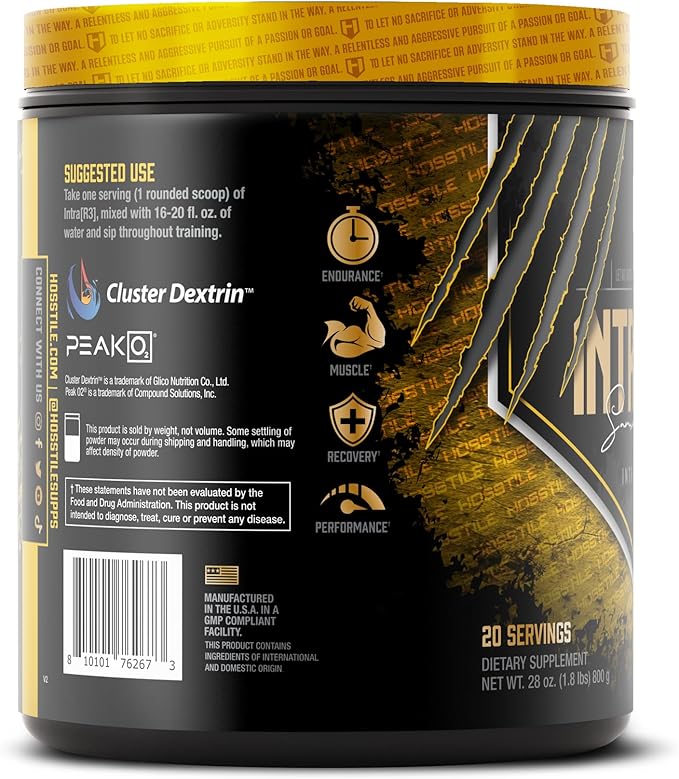 HOSSTILE Intra[R3] Intra Workout Powder, EAA & BCAA Drink with Carbs, Enhance Energy & Endurance, Build Lean Muscle & Improve Recovery, Pineapple Rush, 20 Servings