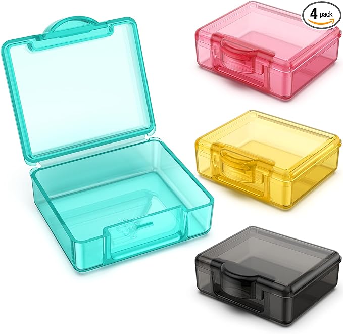 TecQach Small Pill Box 4 pcs,Cute Travel Pill Organizer Case Mini Tiny Clear Plastic Storage Containers Portable for Pocket Purse
