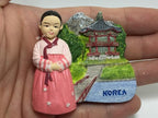 WitnyStore Tiny 2½" Hanbok Traditional Korean Clothing South Korea - Miniature Hand Made Resin 3D Asia Tourist Attractions Decorative Refrigerator Fridge Magnets Collectible Traveler Souvenirs Gifts