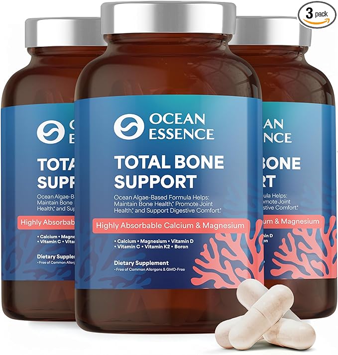 3 Pack OCEAN ESSENCE Total Bone Support - Plant-Based Algae Calcium Supplement for Supporting Bone Density & Strength - For Men & Women 35+ - 120 Natural Calcium Capsules - Vitamins for Optimal Health