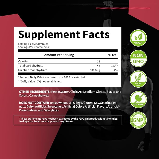 novomins Creatine Monohydrate Gummies for Men & Women, Chewables Creatine Monohydrate for Muscle Strength, Muscle Builder, Energy Boost, Pre-Workout Supplement-90 Peach