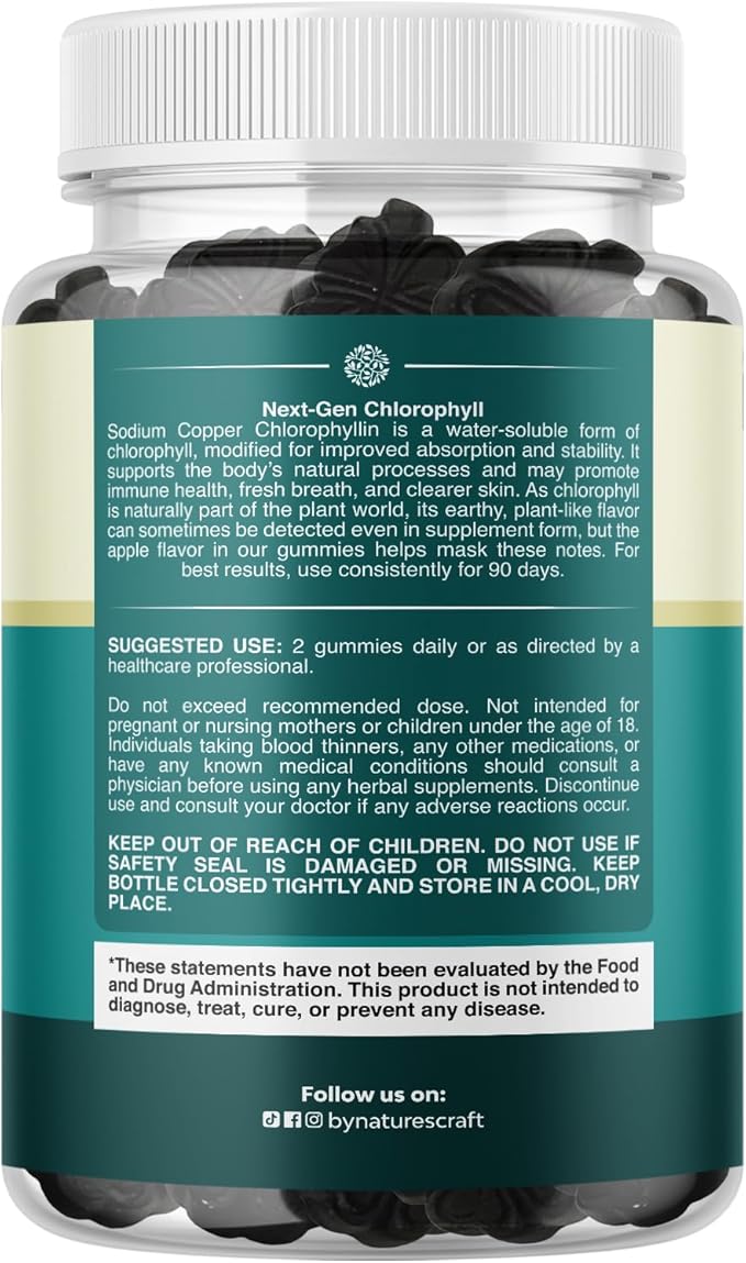 Chlorophyll Gummies for Cleanse & Detox Support - Potent Internal Deodorizer Chloropyll Supplements for Body Odor Healthy Skin Immunity & Digestive Support - Vegan Non-GMO & Gluten Free - 60 Count