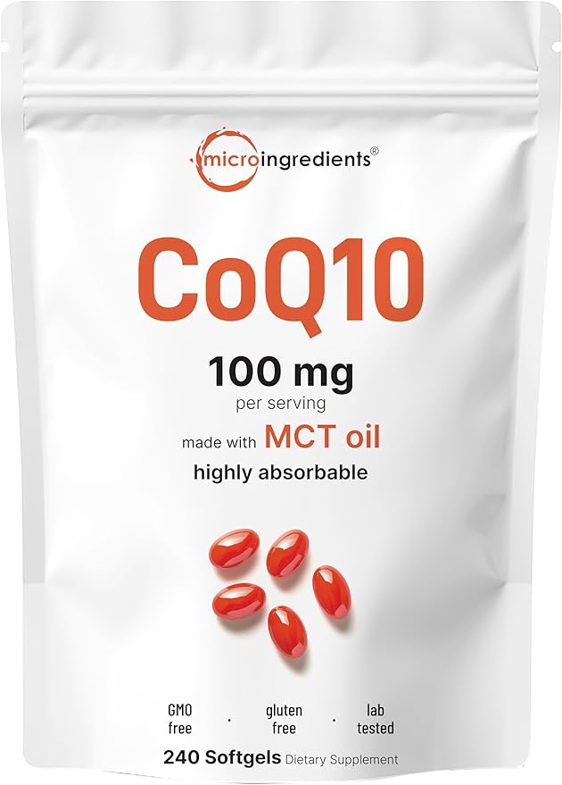 Micro Ingredients CoQ10 100mg Per Serving | 240 Softgels Made with Coconut MCT Oil | High Absorption Coenzyme Q10 as Ubiquinone | Non-GMO