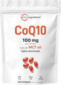Micro Ingredients CoQ10 100mg Per Serving | 240 Softgels Made with Coconut MCT Oil | High Absorption Coenzyme Q10 as Ubiquinone | Non-GMO