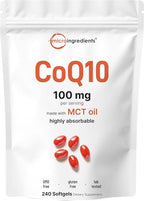 Micro Ingredients CoQ10 100mg Per Serving | 240 Softgels Made with Coconut MCT Oil | High Absorption Coenzyme Q10 as Ubiquinone | Non-GMO