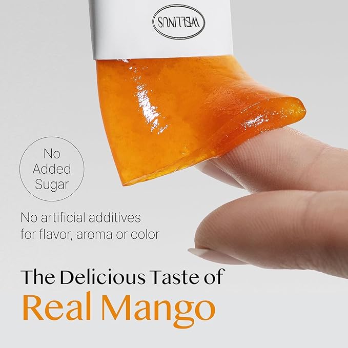 WELLINUS Korean Collagen Jelly Sticks - 25 Mango Flavored Marine Collagen Peptide Snacks for Anti-Aging- Collagen Protein Sugar-Free, Travel Packs for Hair & Nail Strength