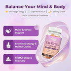 Saffron Supplements Gummies, 88.5mg Pure Saffron Extract with Ashwagandha L-Theanine Rhodiola Rosemary Magnesium Vitamin B6 B12 for Mood Focus Support Adults Kids - 60 Count