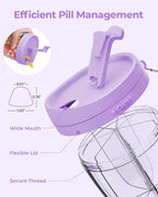 AMOOS Cute Pill Dispenser with 7 Large Compartments, Portable Pill Bottle Organizer with Wide Opening for Easy Use, Anti-Mix Pill Organizer for Travel, BPA-Free Pill Container, Purple