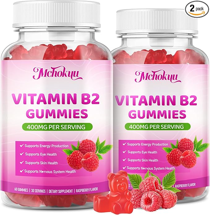 Vitamin B2 Gummies 400mg – Riboflavin Supplement with Magnesium for Kids & Adults | Supports Nervous System & Energy Production | Sugar Free, Vegan, Non-GMO, Raspberry Flavor - 120 Count
