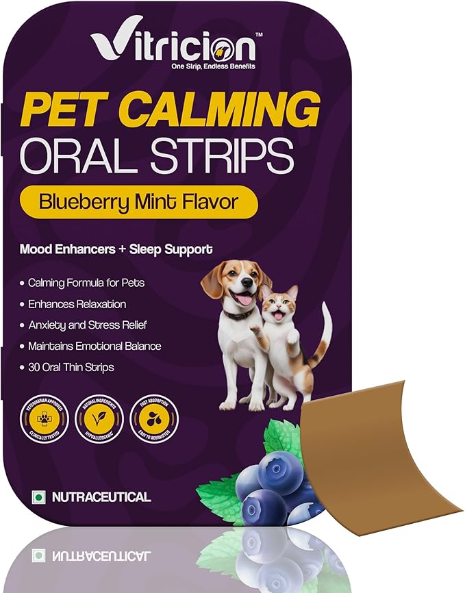 Calming Oral Strips for Dogs & Cats | Fast Acting Pet Anxiety Relief with L-Theanine, Chamomile, Tryptophan & Melatonin Behavioral Support for Travel, Fireworks, Thunderstorms 30 Oral Strips