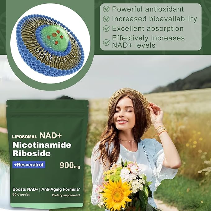 Liposomal NAD Supplement with NAD Nicotinamide Riboside Resveratrol 900 MG, Boost NAD+ for Cellular Health, Anti-Aging, Energy, Focus - 80 Capsules(5Pcs)