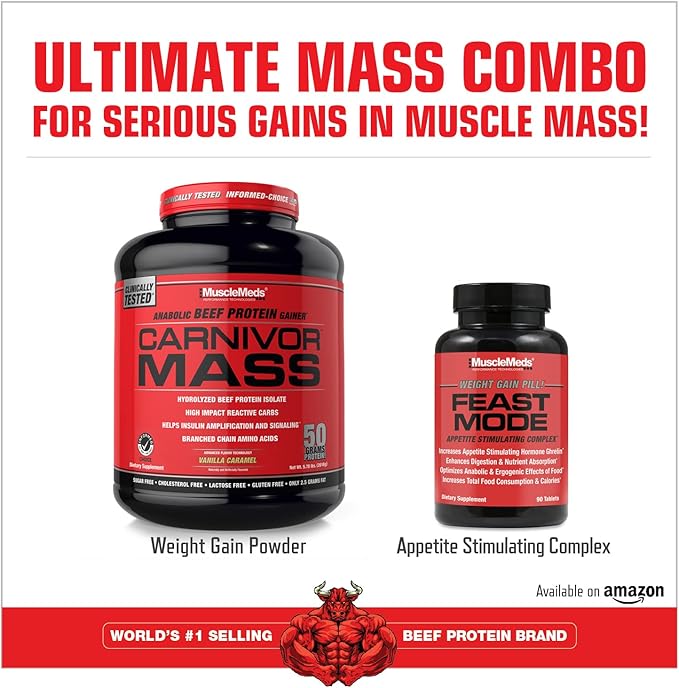 MuscleMeds Carnivor Mass Diet Supplement, Vanilla Caramel, 5.78 Pound (002658)