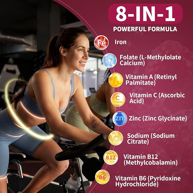 Iron Gummies for Women & Men, Vegan Iron Supplement Gummies with Vitamin C, A, B-Complex, Folate, Zinc- for Immune Health & Energy Support, Raspberry Flavor, 120 Count