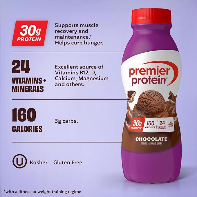 Premier Protein Shake, Chocolate, 30g Protein, No Added Sugar, 24 Vitamins & Minerals to Support Immune Health, 11.5 fl oz, 6 Pack
