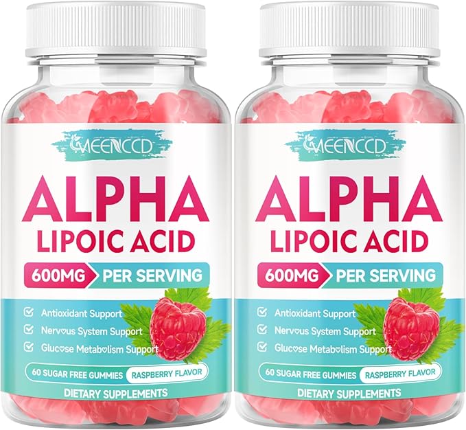 MEENCCD 2 Pack Alpha Lipoic Acid Gummies 600mg - ALA Supplement for Antioxidant Support, Vegan, Sugar-Free, Raspberry Flavor, 120 Count