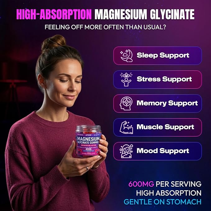 Magnesium Glycinate Gummies 600mg, [2-in-1 Dual Flavor Mix] - Sugar-Free, High Absorption Magnesium Supplement for Adults, Muscle Support and Relaxation, Vegan & Non-GMO