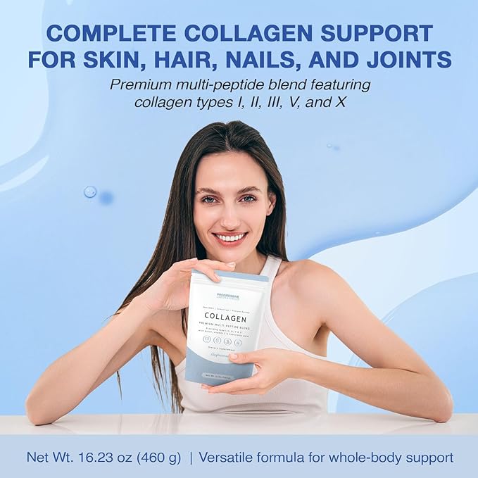 Multi Collagen Peptides Powder (Unflavored) – Types I, II, III, V & X with Biotin, Vitamin C & Hyaluronic Acid – Grass-Fed, Non-GMO Collagen Supplement for Skin, Hair, Nails & Joint Support