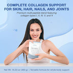 Multi Collagen Peptides Powder (Unflavored) – Types I, II, III, V & X with Biotin, Vitamin C & Hyaluronic Acid – Grass-Fed, Non-GMO Collagen Supplement for Skin, Hair, Nails & Joint Support
