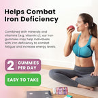 Iron Gummies with Multivitamin, Iron Supplement for Women & Men with Zinc, Vitamin B Complex & C, B12, Folate - Blood Builder & Energy Support for Adults & Kids - Mixed Berry Flavor, Vegan 60 Gummies