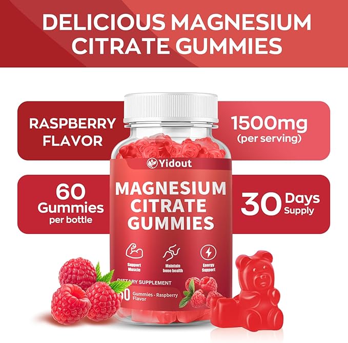 High Absorption Magnesium Gummies for Adults，Magnesium Supplement for Muscle, Nerve, Bone and Heart Support, Vegan, Non-GMO，Raspberry Flavor (60 Count（Pack of 1）)