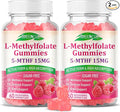 MEENCCD 2 Pack L-Methylfolate 15mg Gummies, Methylfolate Supplement, 5-MTHF Supplement - Active 5-MTHF - Supports Overall Wellness, Vegan, Raspberry Flavor, 120 Count
