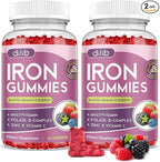 Iron Gummies with Multivitamin, Iron Supplement for Women & Men, Kids Multivitamin with Iron, Zinc, Vitamin B Complex & C, B12, Folate - Blood Builder, Energy Support, Peach Flavor, Vegan 120 Gummies